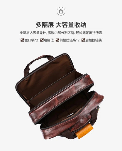 Retro genuine leather men trolley case business wheel suitcase bag cowhide first layer of travel handbag man luggage laptop bags - RELUX.STORERetro genuine leather men trolley case business wheel suitcase bag cowhide first layer of travel handbag man luggage laptop bags
