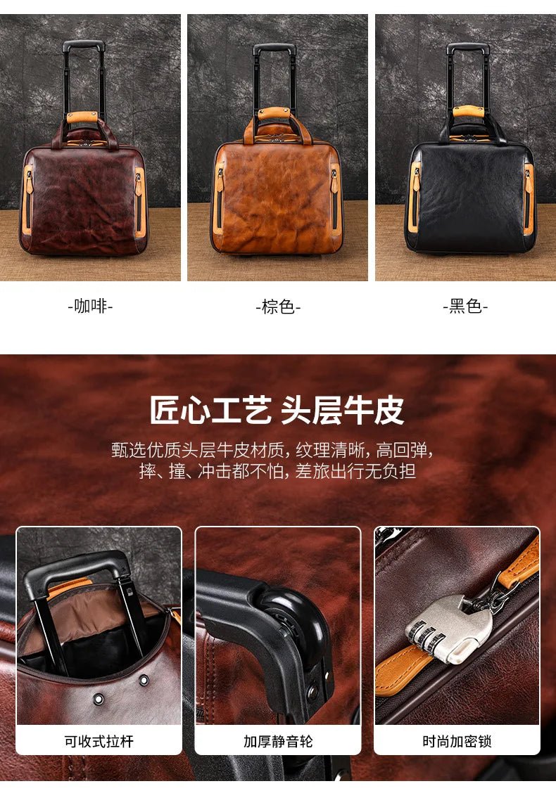 Retro genuine leather men trolley case business wheel suitcase bag cowhide first layer of travel handbag man luggage laptop bags - RELUX.STORERetro genuine leather men trolley case business wheel suitcase bag cowhide first layer of travel handbag man luggage laptop bags