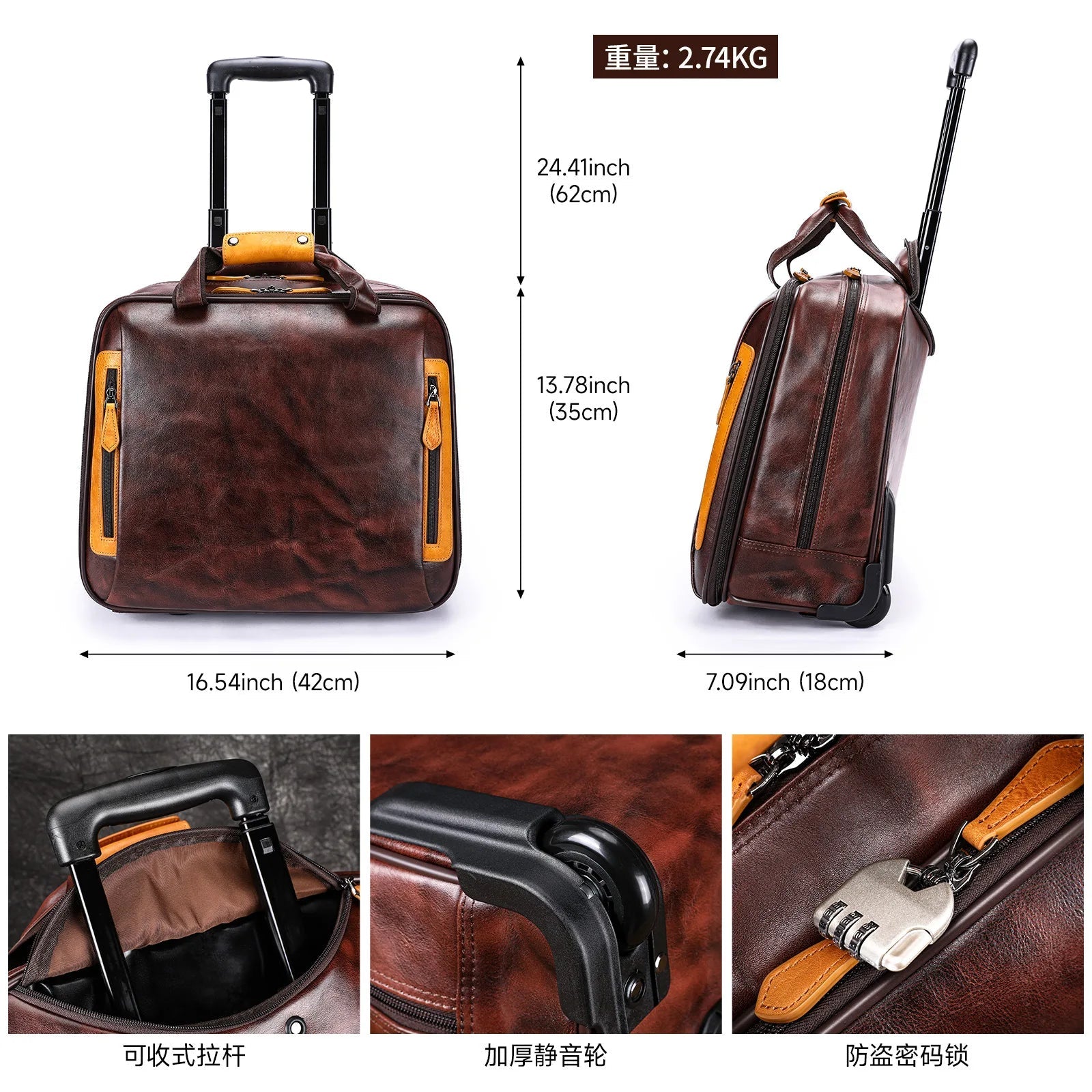 Retro genuine leather men trolley case business wheel suitcase bag cowhide first layer of travel handbag man luggage laptop bags - RELUX.STORERetro genuine leather men trolley case business wheel suitcase bag cowhide first layer of travel handbag man luggage laptop bags