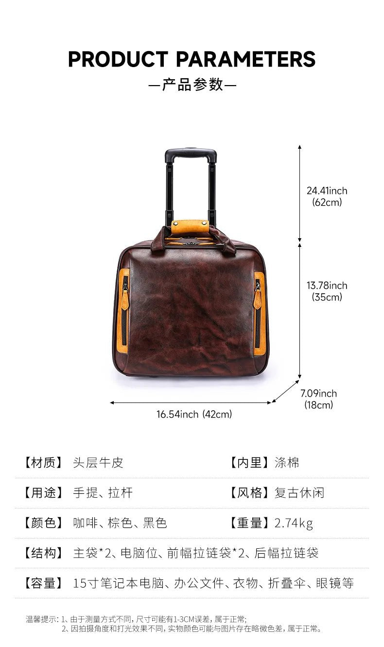 Retro genuine leather men trolley case business wheel suitcase bag cowhide first layer of travel handbag man luggage laptop bags - RELUX.STORERetro genuine leather men trolley case business wheel suitcase bag cowhide first layer of travel handbag man luggage laptop bags