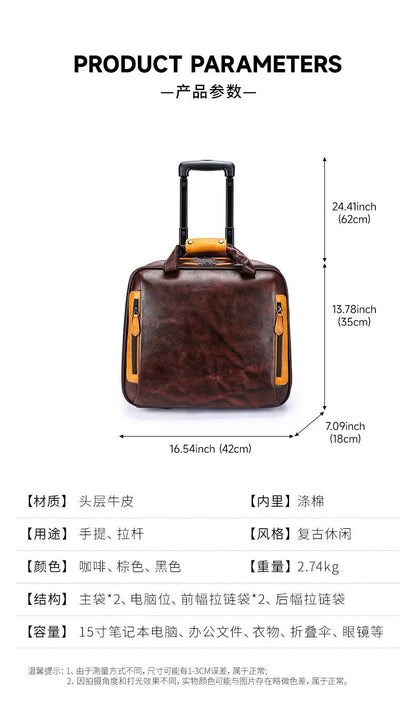 Retro genuine leather men trolley case business wheel suitcase bag cowhide first layer of travel handbag man luggage laptop bags - RELUX.STORERetro genuine leather men trolley case business wheel suitcase bag cowhide first layer of travel handbag man luggage laptop bags