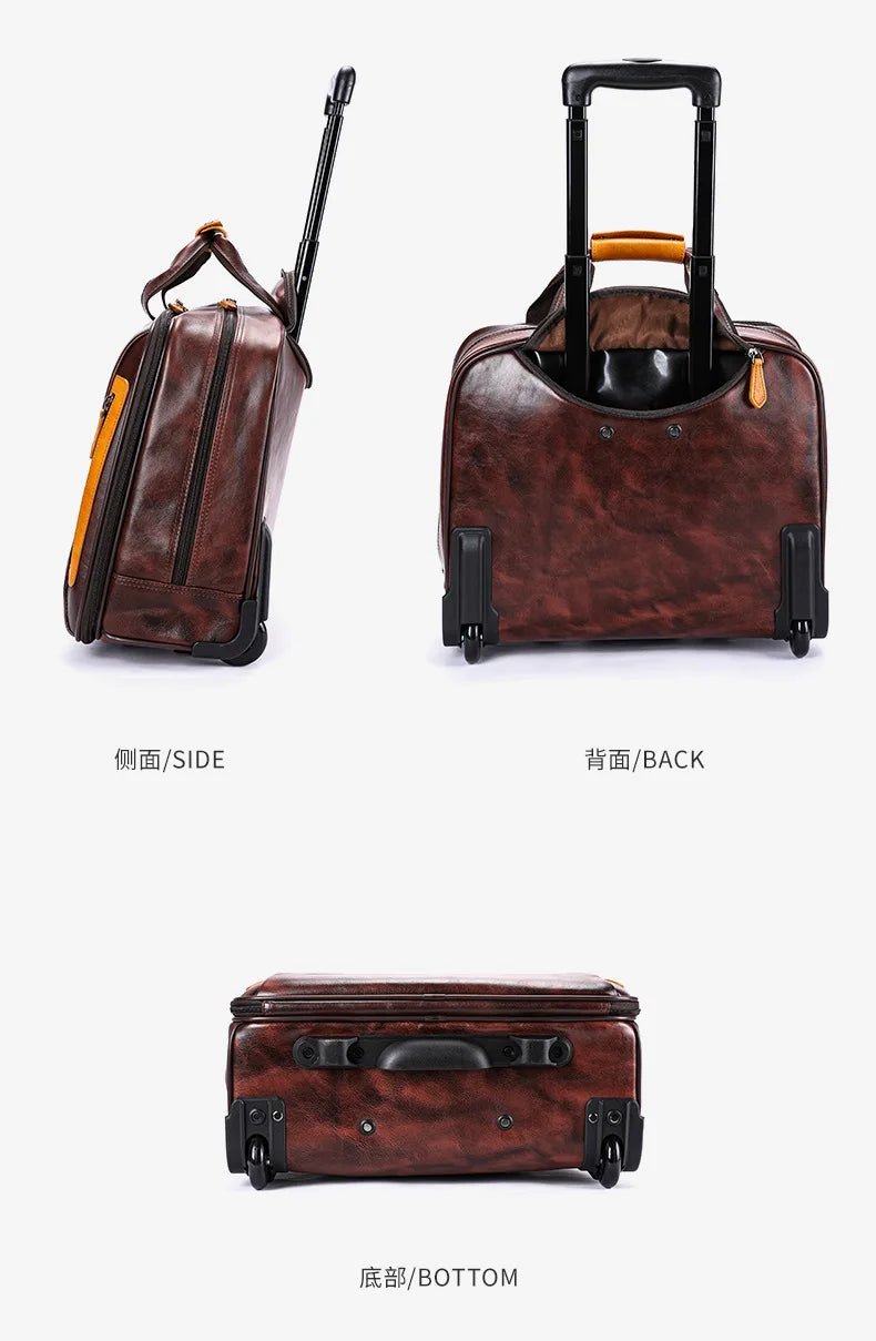 Retro genuine leather men trolley case business wheel suitcase bag cowhide first layer of travel handbag man luggage laptop bags - RELUX.STORERetro genuine leather men trolley case business wheel suitcase bag cowhide first layer of travel handbag man luggage laptop bags