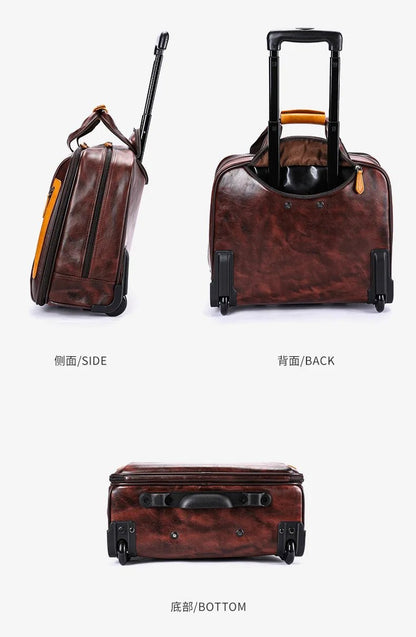 Retro genuine leather men trolley case business wheel suitcase bag cowhide first layer of travel handbag man luggage laptop bags - RELUX.STORERetro genuine leather men trolley case business wheel suitcase bag cowhide first layer of travel handbag man luggage laptop bags
