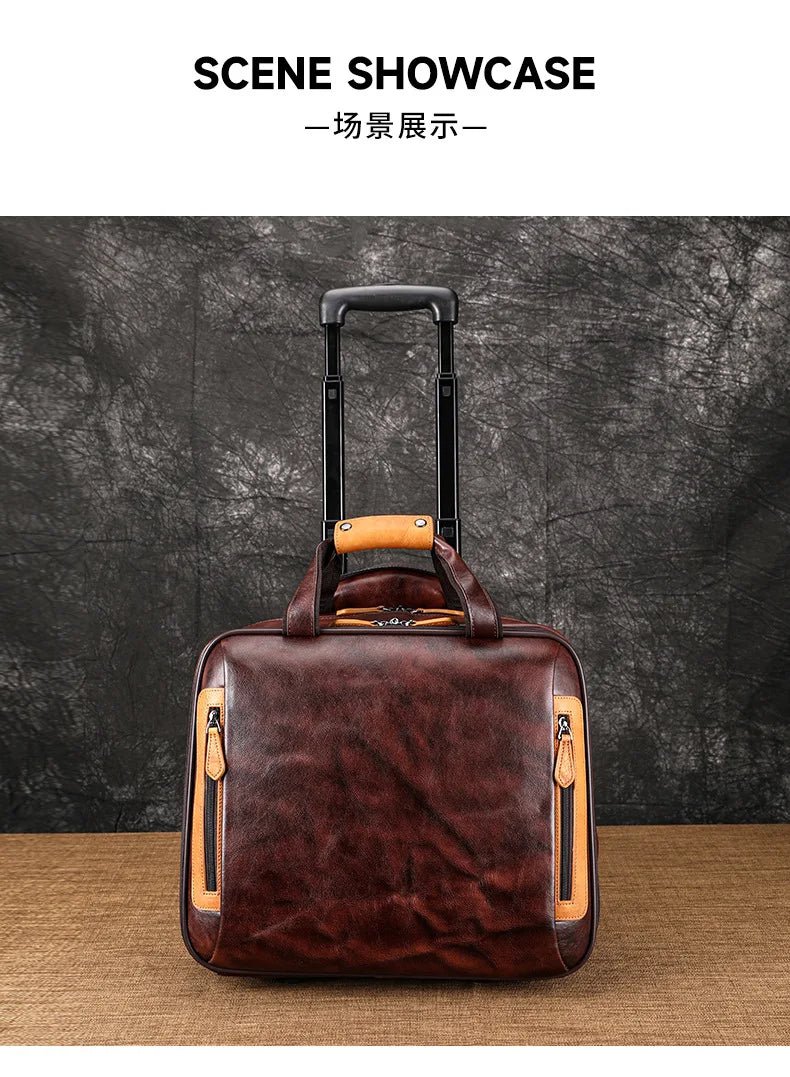 Retro genuine leather men trolley case business wheel suitcase bag cowhide first layer of travel handbag man luggage laptop bags - RELUX.STORERetro genuine leather men trolley case business wheel suitcase bag cowhide first layer of travel handbag man luggage laptop bags