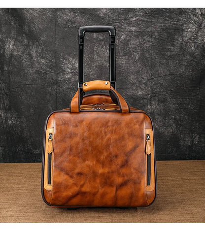Retro genuine leather men trolley case business wheel suitcase bag cowhide first layer of travel handbag man luggage laptop bags - RELUX.STORERetro genuine leather men trolley case business wheel suitcase bag cowhide first layer of travel handbag man luggage laptop bags
