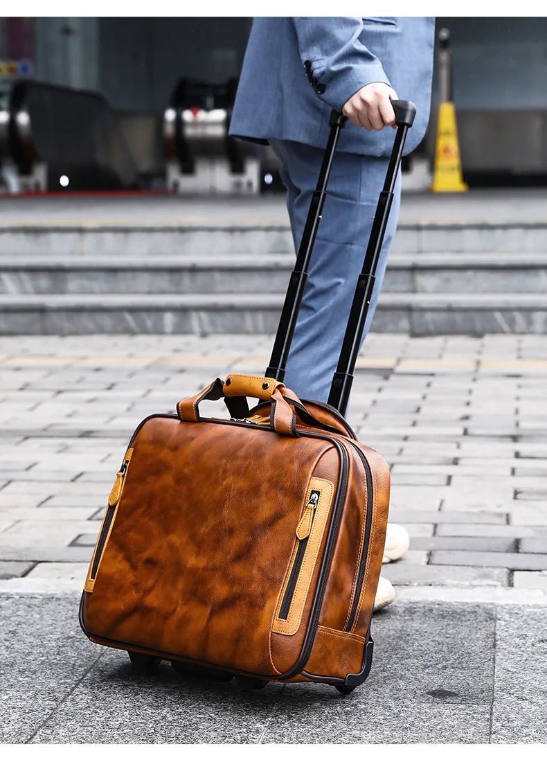 Retro genuine leather men trolley case business wheel suitcase bag cowhide first layer of travel handbag man luggage laptop bags - RELUX.STORERetro genuine leather men trolley case business wheel suitcase bag cowhide first layer of travel handbag man luggage laptop bags