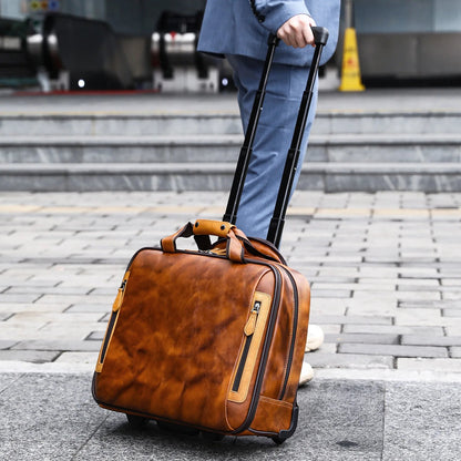 Retro genuine leather men trolley case business wheel suitcase bag cowhide first layer of travel handbag man luggage laptop bags - RELUX.STORERetro genuine leather men trolley case business wheel suitcase bag cowhide first layer of travel handbag man luggage laptop bags