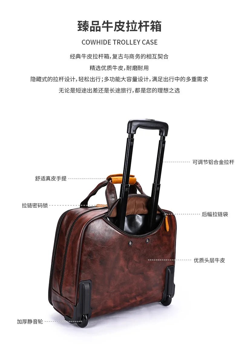 Retro genuine leather men trolley case business wheel suitcase bag cowhide first layer of travel handbag man luggage laptop bags - RELUX.STORERetro genuine leather men trolley case business wheel suitcase bag cowhide first layer of travel handbag man luggage laptop bags