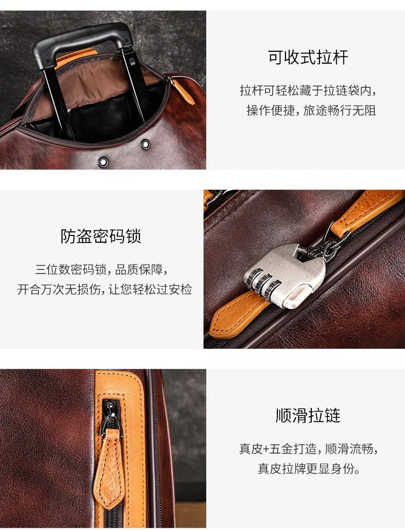 Retro genuine leather men trolley case business wheel suitcase bag cowhide first layer of travel handbag man luggage laptop bags - RELUX.STORERetro genuine leather men trolley case business wheel suitcase bag cowhide first layer of travel handbag man luggage laptop bags