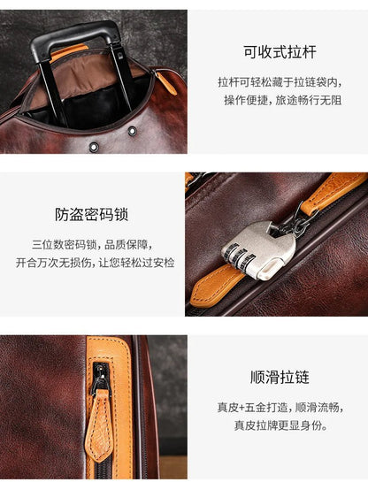 Retro genuine leather men trolley case business wheel suitcase bag cowhide first layer of travel handbag man luggage laptop bags - RELUX.STORERetro genuine leather men trolley case business wheel suitcase bag cowhide first layer of travel handbag man luggage laptop bags