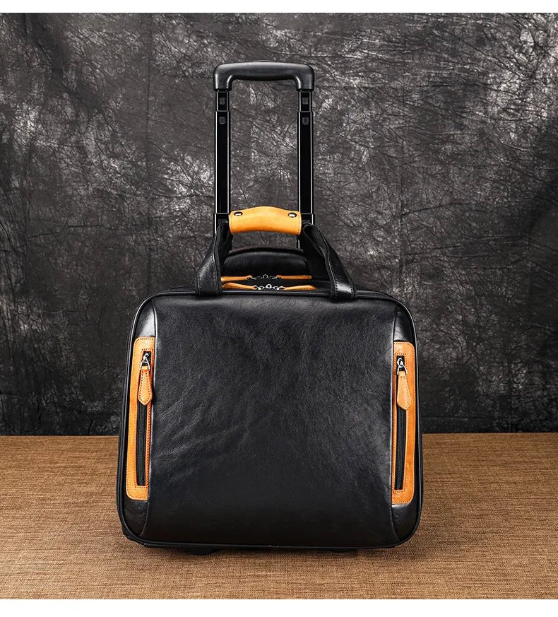 Retro genuine leather men trolley case business wheel suitcase bag cowhide first layer of travel handbag man luggage laptop bags - RELUX.STORERetro genuine leather men trolley case business wheel suitcase bag cowhide first layer of travel handbag man luggage laptop bags