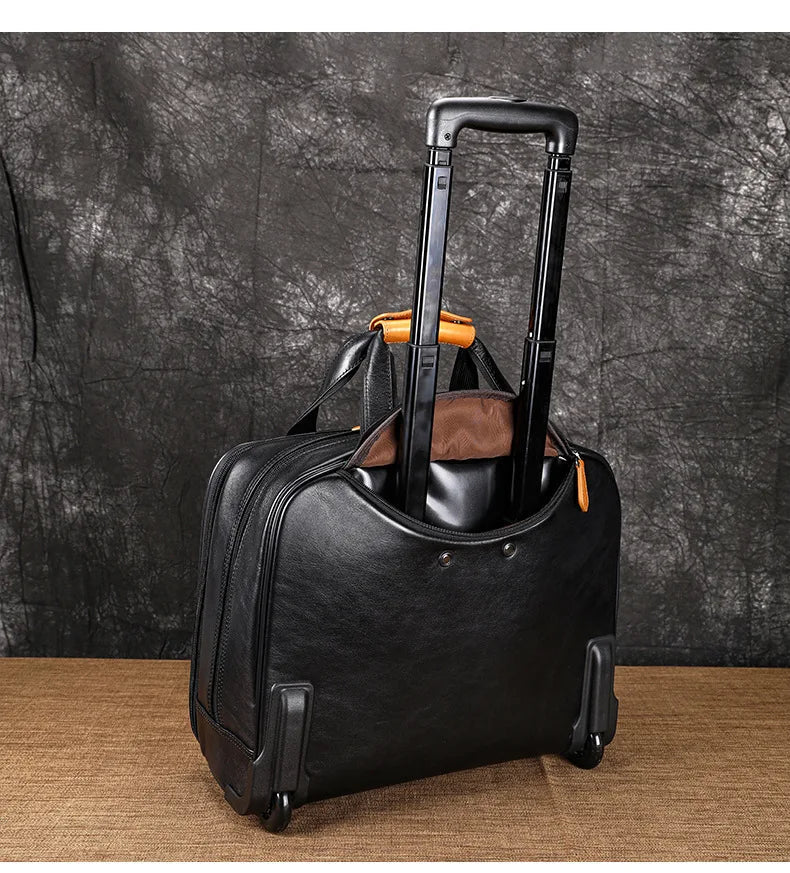 Retro genuine leather men trolley case business wheel suitcase bag cowhide first layer of travel handbag man luggage laptop bags - RELUX.STORERetro genuine leather men trolley case business wheel suitcase bag cowhide first layer of travel handbag man luggage laptop bags