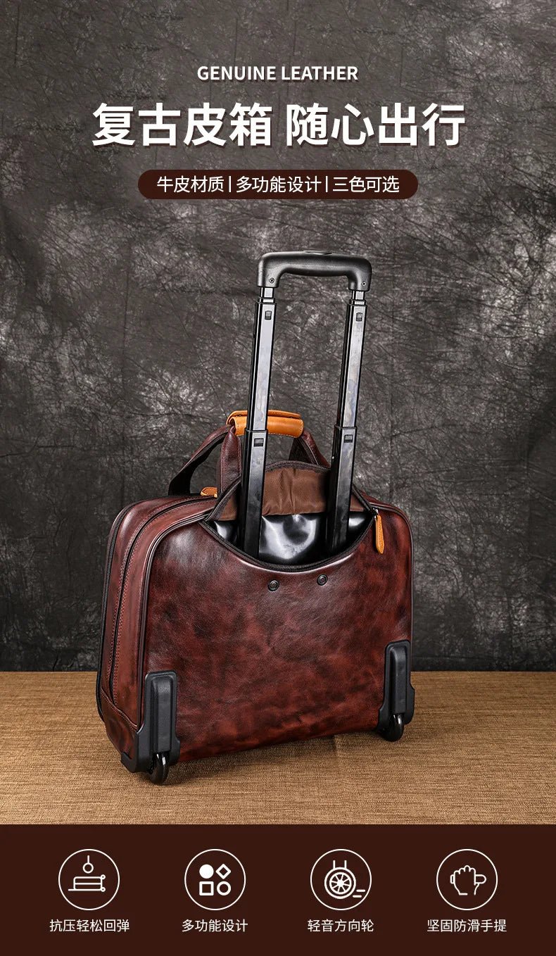 Retro genuine leather men trolley case business wheel suitcase bag cowhide first layer of travel handbag man luggage laptop bags - RELUX.STORERetro genuine leather men trolley case business wheel suitcase bag cowhide first layer of travel handbag man luggage laptop bags