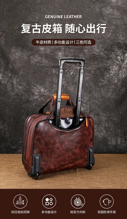 Retro genuine leather men trolley case business wheel suitcase bag cowhide first layer of travel handbag man luggage laptop bags - RELUX.STORERetro genuine leather men trolley case business wheel suitcase bag cowhide first layer of travel handbag man luggage laptop bags