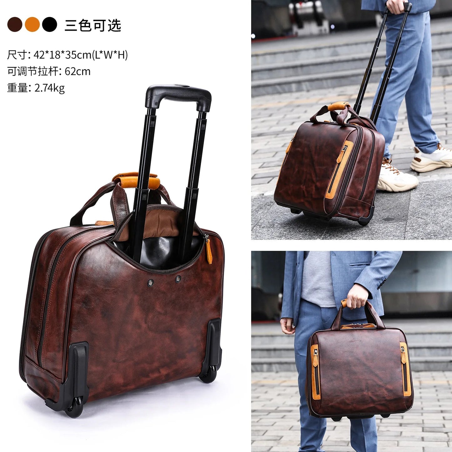 Retro genuine leather men trolley case business wheel suitcase bag cowhide first layer of travel handbag man luggage laptop bags - RELUX.STORERetro genuine leather men trolley case business wheel suitcase bag cowhide first layer of travel handbag man luggage laptop bags