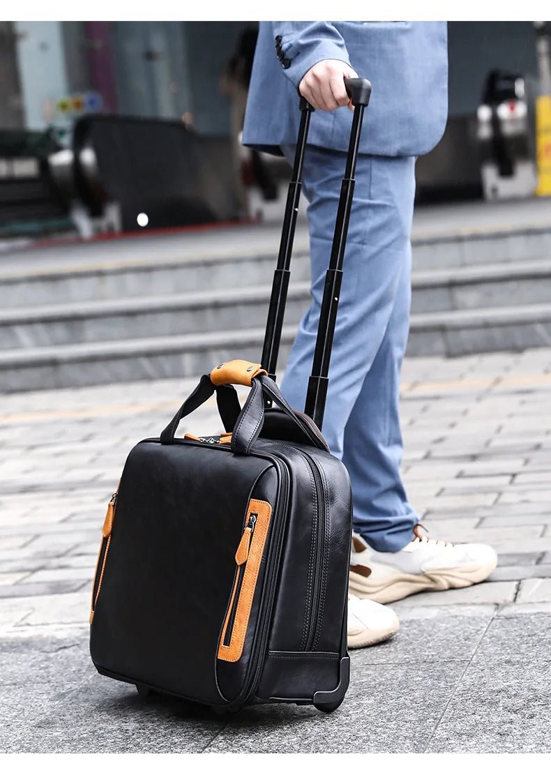 Retro genuine leather men trolley case business wheel suitcase bag cowhide first layer of travel handbag man luggage laptop bags - RELUX.STORERetro genuine leather men trolley case business wheel suitcase bag cowhide first layer of travel handbag man luggage laptop bags