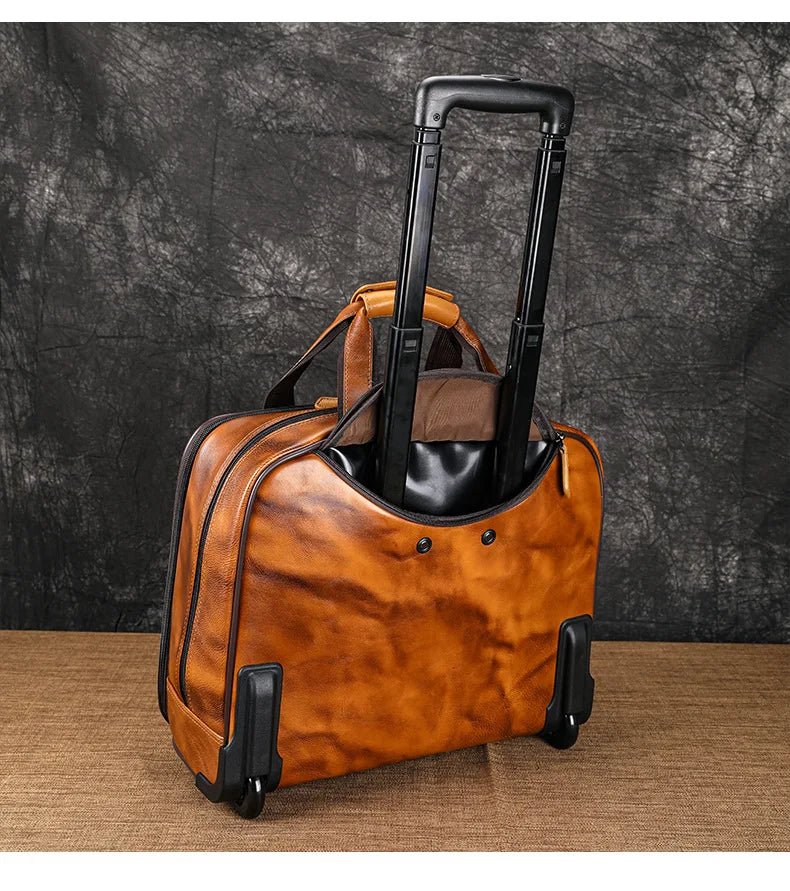 Retro genuine leather men trolley case business wheel suitcase bag cowhide first layer of travel handbag man luggage laptop bags - RELUX.STORERetro genuine leather men trolley case business wheel suitcase bag cowhide first layer of travel handbag man luggage laptop bags
