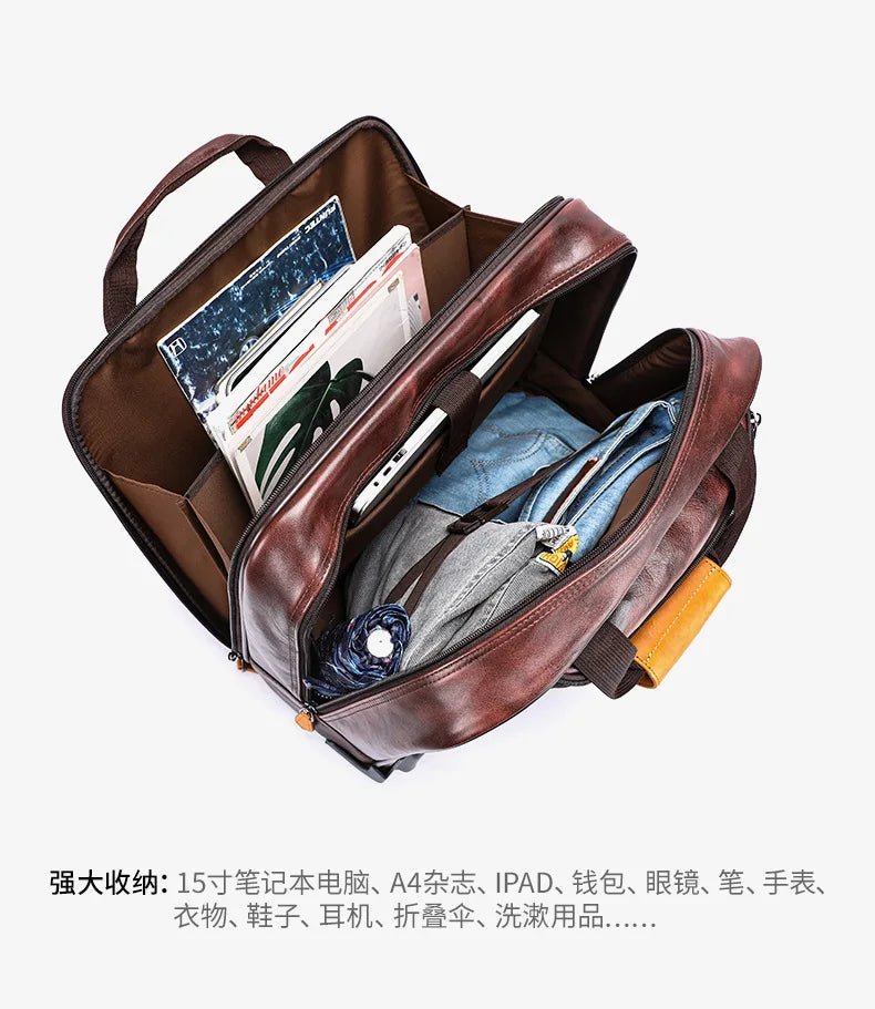 Retro genuine leather men trolley case business wheel suitcase bag cowhide first layer of travel handbag man luggage laptop bags - RELUX.STORERetro genuine leather men trolley case business wheel suitcase bag cowhide first layer of travel handbag man luggage laptop bags