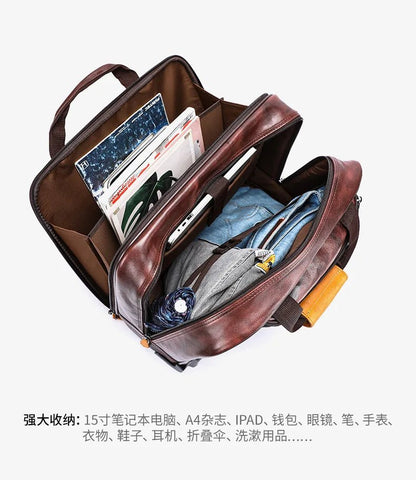 Retro genuine leather men trolley case business wheel suitcase bag cowhide first layer of travel handbag man luggage laptop bags - RELUX.STORERetro genuine leather men trolley case business wheel suitcase bag cowhide first layer of travel handbag man luggage laptop bags