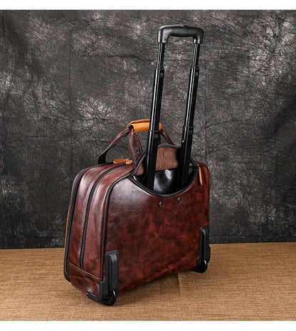 Retro genuine leather men trolley case business wheel suitcase bag cowhide first layer of travel handbag man luggage laptop bags - RELUX.STORERetro genuine leather men trolley case business wheel suitcase bag cowhide first layer of travel handbag man luggage laptop bags
