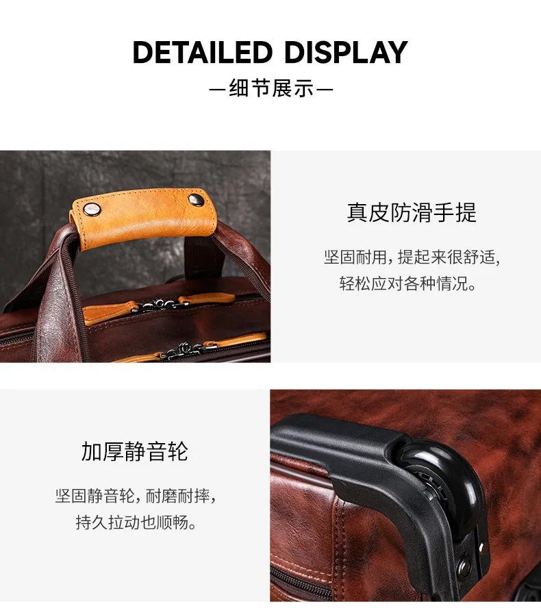 Retro genuine leather men trolley case business wheel suitcase bag cowhide first layer of travel handbag man luggage laptop bags - RELUX.STORERetro genuine leather men trolley case business wheel suitcase bag cowhide first layer of travel handbag man luggage laptop bags