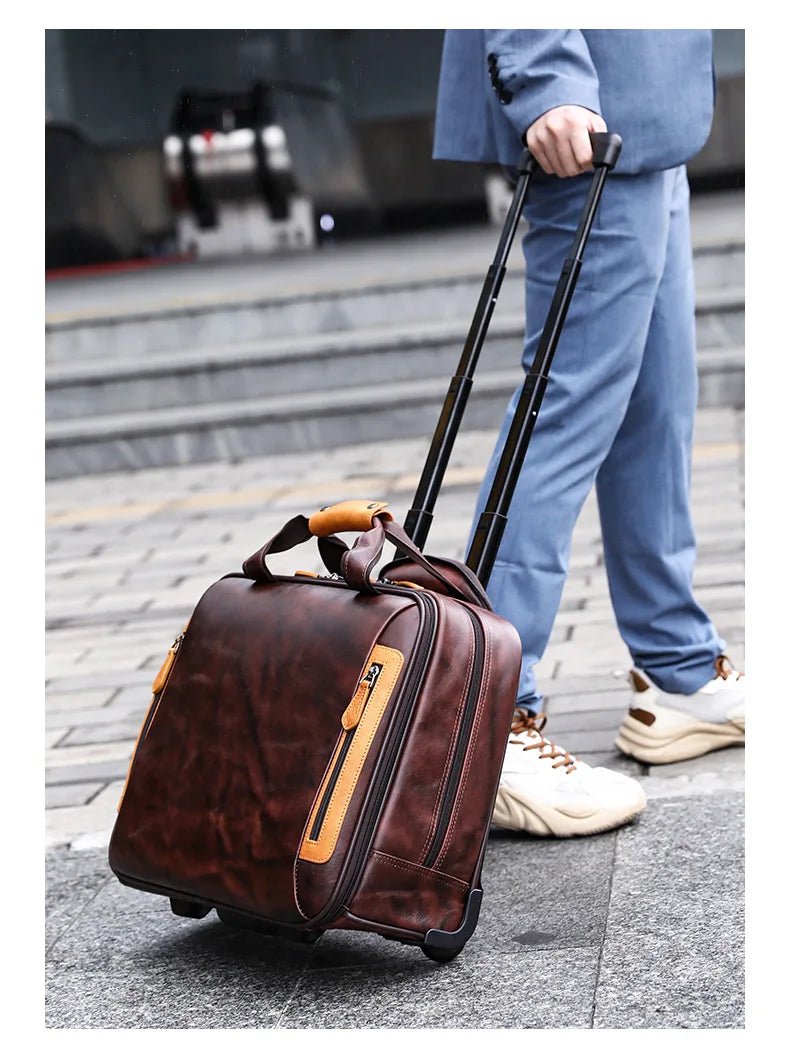 Retro genuine leather men trolley case business wheel suitcase bag cowhide first layer of travel handbag man luggage laptop bags - RELUX.STORERetro genuine leather men trolley case business wheel suitcase bag cowhide first layer of travel handbag man luggage laptop bags