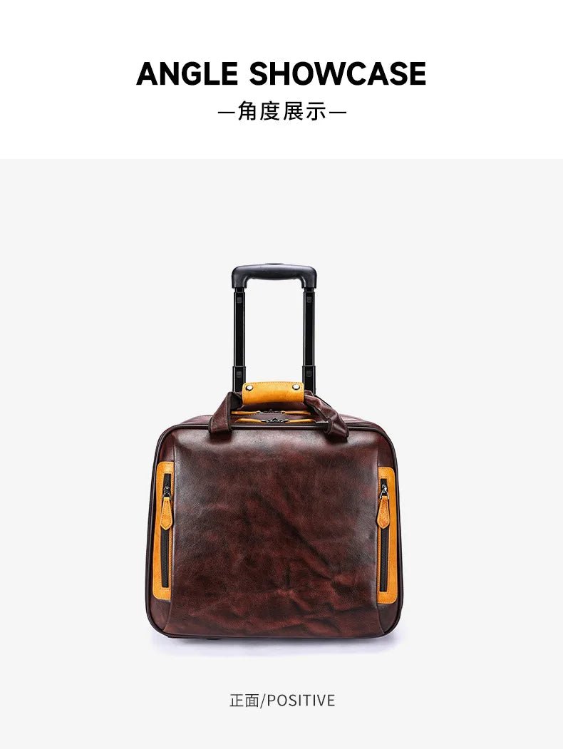 Retro genuine leather men trolley case business wheel suitcase bag cowhide first layer of travel handbag man luggage laptop bags - RELUX.STORERetro genuine leather men trolley case business wheel suitcase bag cowhide first layer of travel handbag man luggage laptop bags