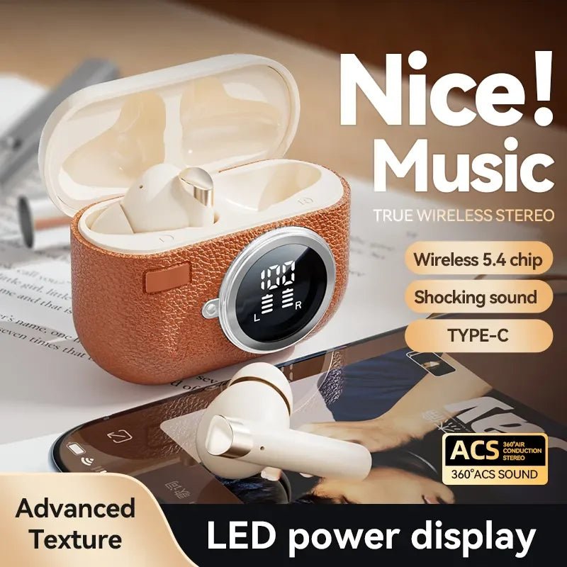 Retro Leather Texture M88+ANC Wireless Headset True Super Long Battery Life LED Digital Display Headset - RELUX.STORE