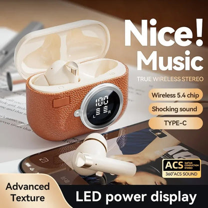 Retro Leather Texture M88+ANC Wireless Headset True Super Long Battery Life LED Digital Display Headset - RELUX.STORE