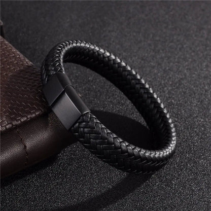 "Retro Men’s Leather Bangle – Adjustable Woven Leather Hand Rope, Casual Outdoor Sports Bracelet, Gift for Men" - RELUX.STORE