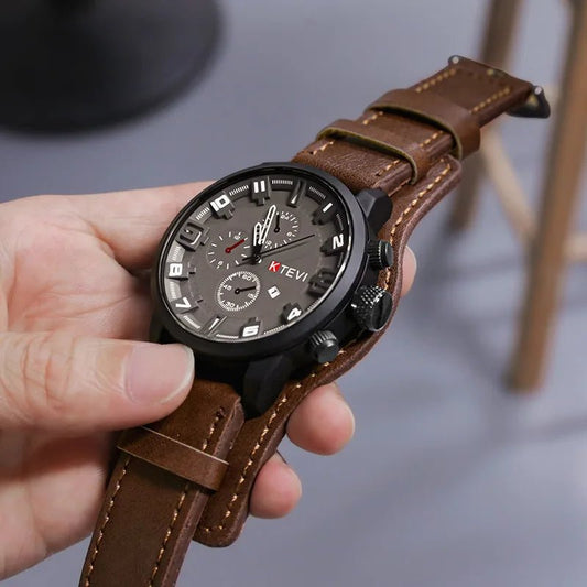 Retro Men's Watches High - end Luxury Man Watch PU Leather Strap Date Business Quartz Watch Big Dial Military tactical Wristwatch - RELUX.STORE