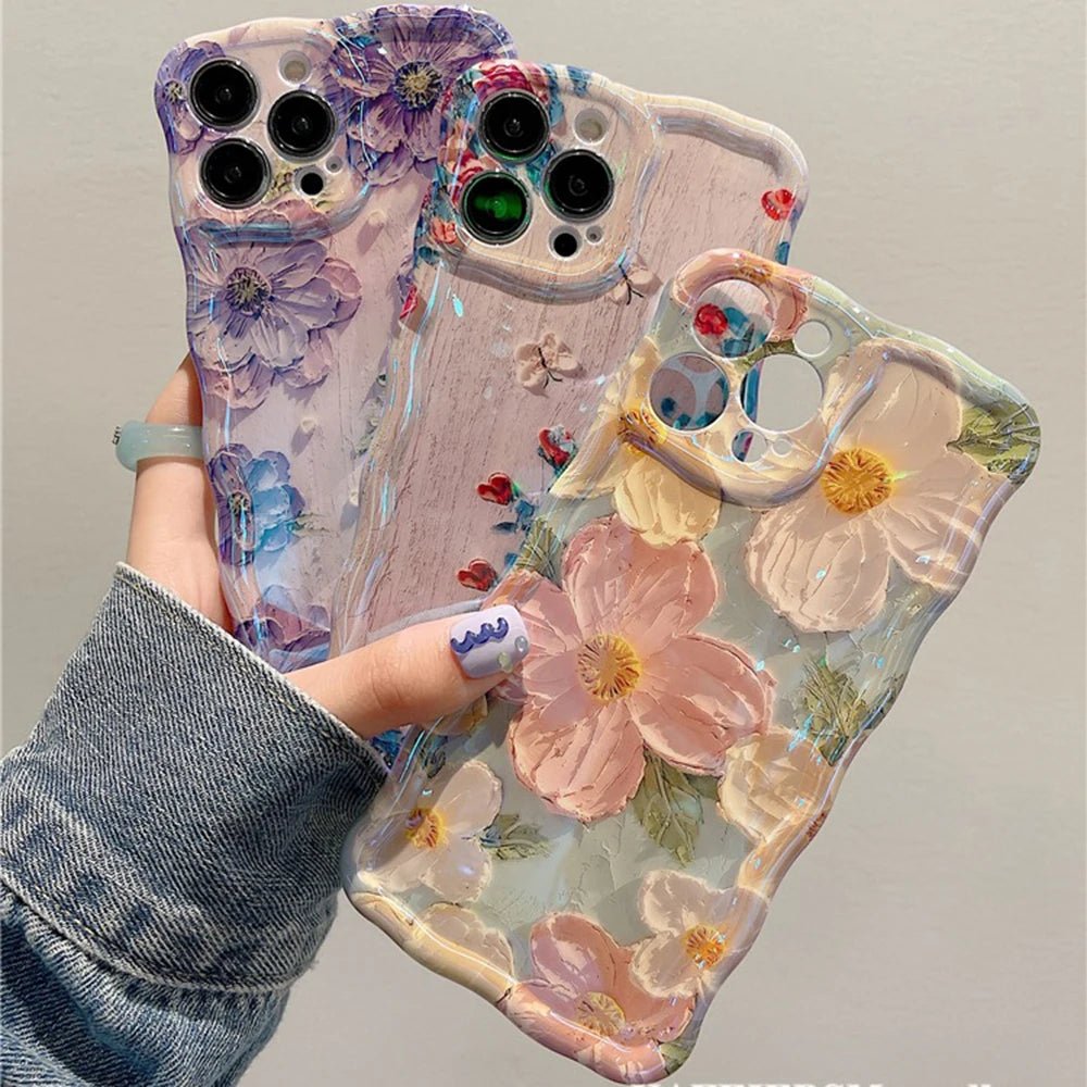 "Retro Oil Painting iPhone Case – Luxury Flower Print Shockproof Silicone Cover for iPhone 11/12/13/14/15/16 Pro Max Artistic Decor" - RELUX.STORE