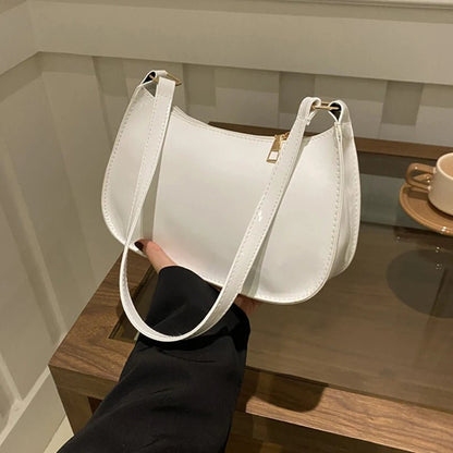 Retro Solid Color PU Leather Shoulder Bag Fashion Women's Handbags Casual Designer Hobos Underarm Bag - RELUX.STORE