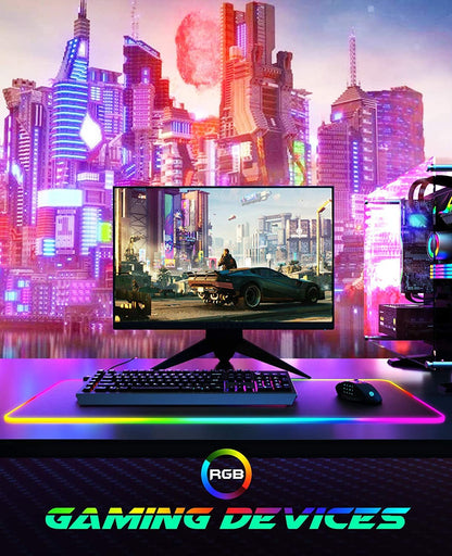 RGB Gaming Mouse Pad – Large Extended Soft LED Mouse Mat with 14 Lighting Modes & 2 Brightness Levels, 31.5×11.8 in (800×300mm) Keyboard Mousepad - RELUX.STORE