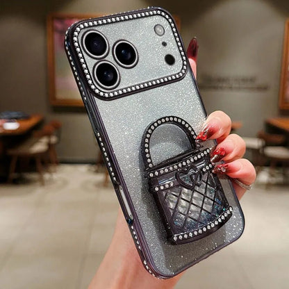 "Rhinestone Glitter Phone Case with Makeup Mirror Holder for iPhone 17 / 15 / 14 / 13 / 12 Pro Max – Quicksand Sparkle Cover" - RELUX.STORE