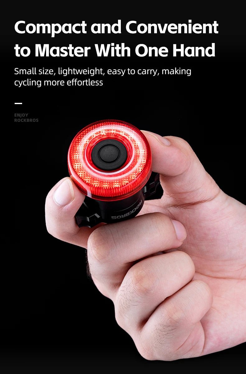 "ROCKBROS Smart Bike Tail Light – IPX6 Waterproof Rechargeable Rear Light for Night Riding, USB Type - C Charging" - RELUX.STORE