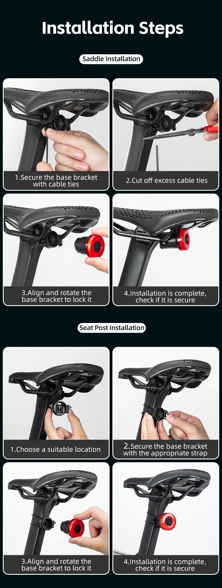 "ROCKBROS Smart Bike Tail Light – IPX6 Waterproof Rechargeable Rear Light for Night Riding, USB Type - C Charging" - RELUX.STORE