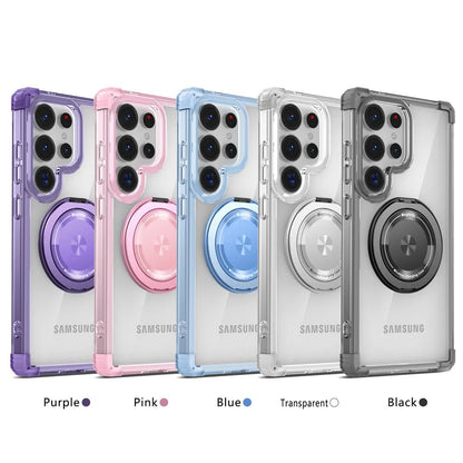 "Rotating Magnetic Folding Stand Transparent Phone Case – Armor Shockproof Cover for Samsung S25/S24/S23 Plus, S21 Ultra & FE" - RELUX.STORE