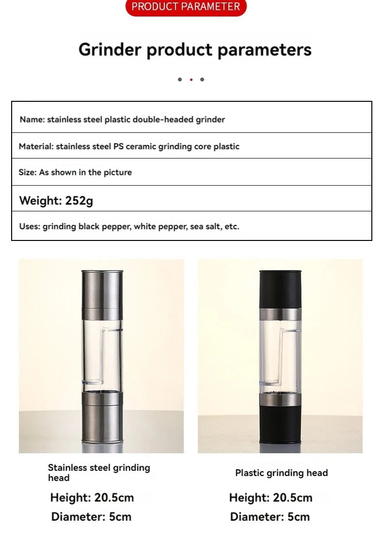 Salt and Pepper Grinder 2 in 1 Manual Stainless Steel Salt Pepper Mills with Adjustable Ceramic Grinding Spice Mill Kitchen Tool - RELUX.STORE