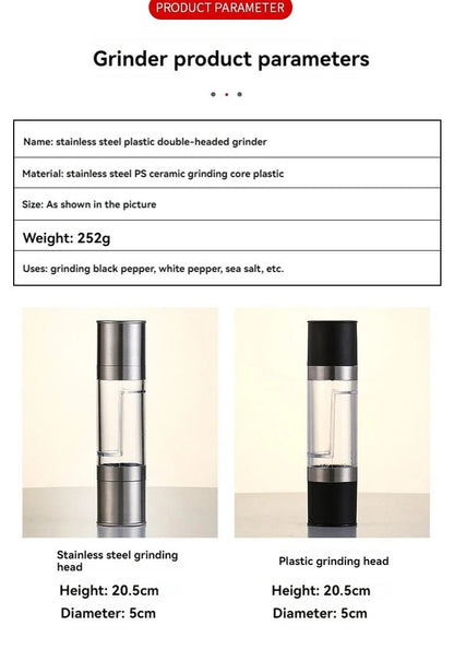 Salt and Pepper Grinder 2 in 1 Manual Stainless Steel Salt Pepper Mills with Adjustable Ceramic Grinding Spice Mill Kitchen Tool - RELUX.STORE
