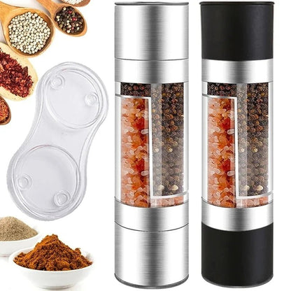 Salt and Pepper Grinder 2 in 1 Manual Stainless Steel Salt Pepper Mills with Adjustable Ceramic Grinding Spice Mill Kitchen Tool - RELUX.STORE