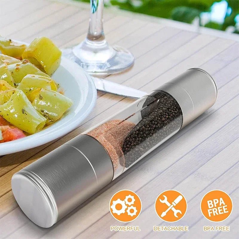Salt and Pepper Grinder 2 in 1 Manual Stainless Steel Salt Pepper Mills with Adjustable Ceramic Grinding Spice Mill Kitchen Tool - RELUX.STORE