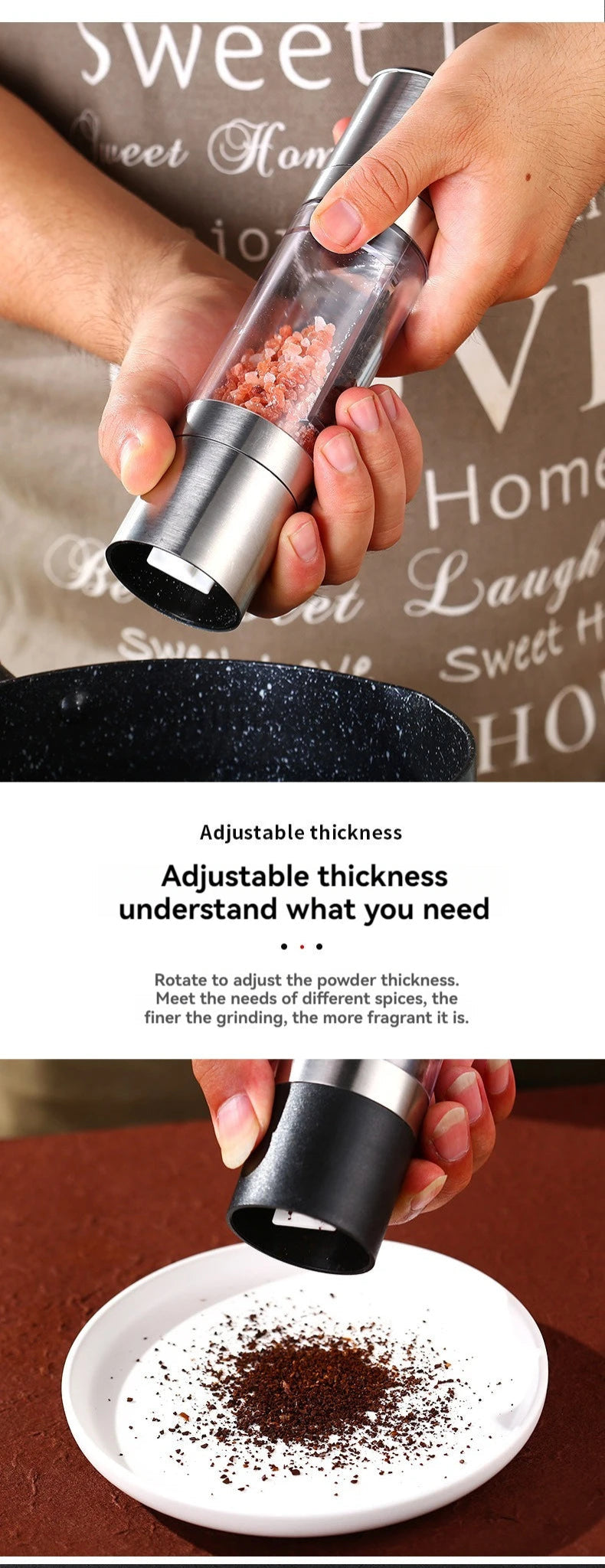 Salt and Pepper Grinder 2 in 1 Manual Stainless Steel Salt Pepper Mills with Adjustable Ceramic Grinding Spice Mill Kitchen Tool - RELUX.STORE