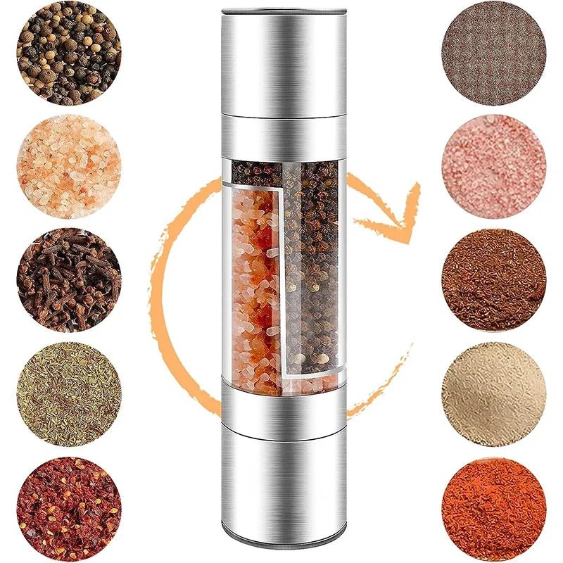Salt and Pepper Grinder 2 in 1 Manual Stainless Steel Salt Pepper Mills with Adjustable Ceramic Grinding Spice Mill Kitchen Tool - RELUX.STORE
