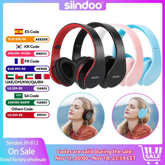Siindoo JH - 812 Wireless Headphone Foldable Stereo BT5.1 Earphones Music Headset FM and Support SD Card with Mic for Mobile PC TV - RELUX.STORE