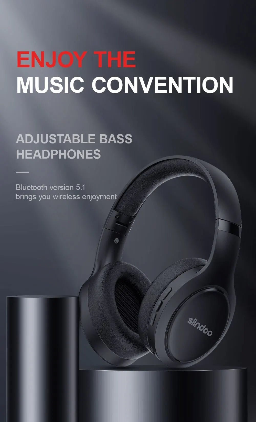 "Siindoo JH919 Wireless Bluetooth Headphones – Foldable Stereo Earphones with Super Bass, Noise Reduction & Mic for Laptop, PC & TV" - RELUX.STORE