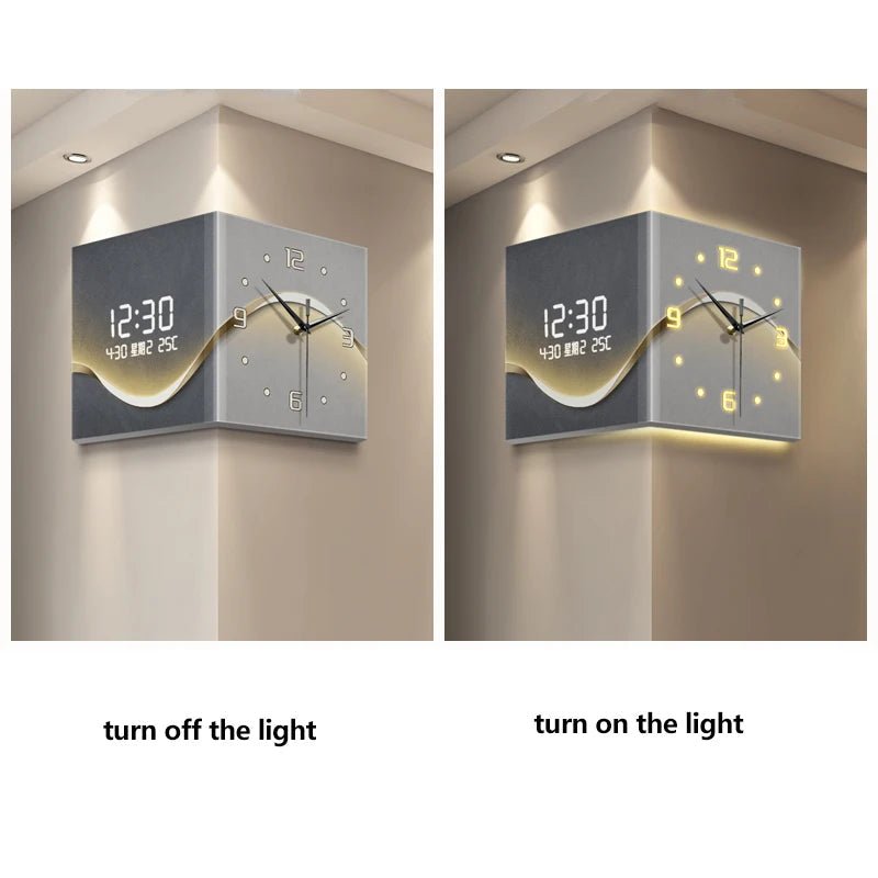 “Silent Double - Sided Acrylic Wall Clock – Digital Needle Display | Electric USB Corner Clock for Living Room & Modern Home Decor” - RELUX.STORE