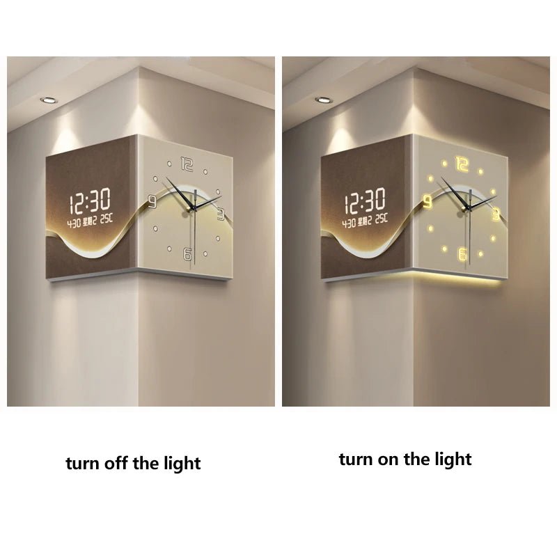 “Silent Double - Sided Acrylic Wall Clock – Digital Needle Display | Electric USB Corner Clock for Living Room & Modern Home Decor” - RELUX.STORE