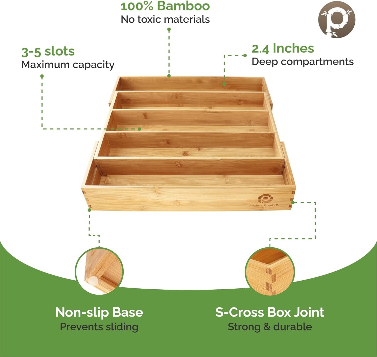 Silverware Tray Drawer Organizer – 5 - Slot Expandable Kitchen Cutlery & Flatware Holder with Adjustable Wooden Dividers - RELUX.STORE
