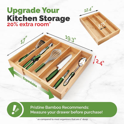 Silverware Tray Drawer Organizer – 5 - Slot Expandable Kitchen Cutlery & Flatware Holder with Adjustable Wooden Dividers - RELUX.STORE